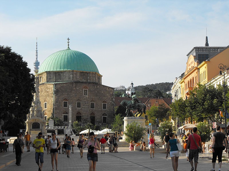 Szechenyi Square in central Pecs, Hungary