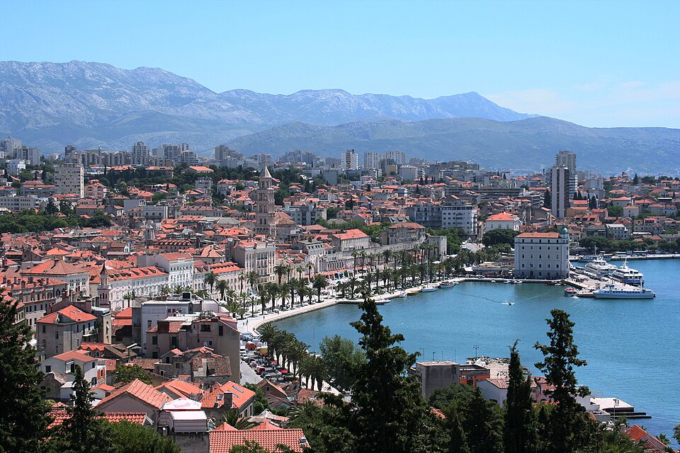 View of Split promenade and harbour from Marjan hill, Croatia