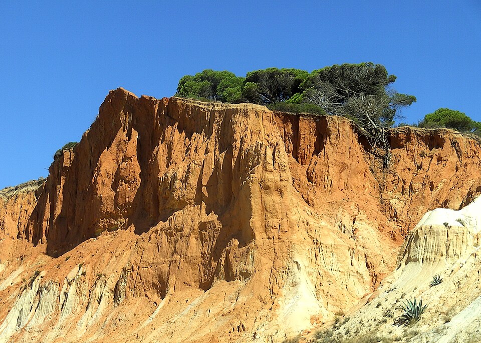 Cliffs and beach on the Albufeira coast, Algarve, Portugal