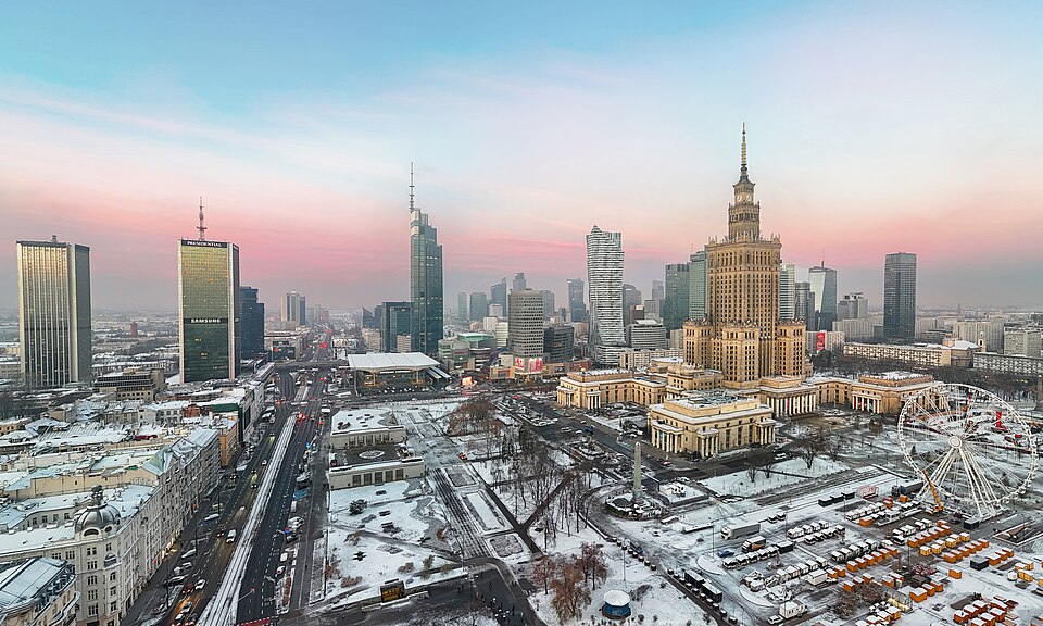 The Warsaw skyline with the Palace of Culture and Science, Poland