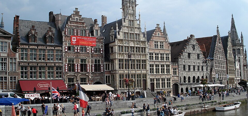 The Graslei quay on the Leie river in Ghent, Belgium