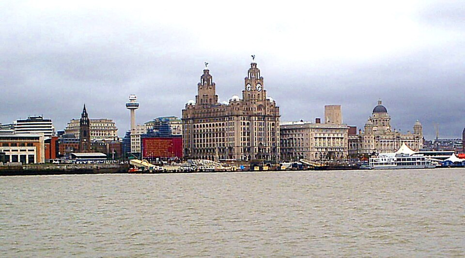 Liverpool waterfront skyline with the Royal Liver Building, United Kingdom