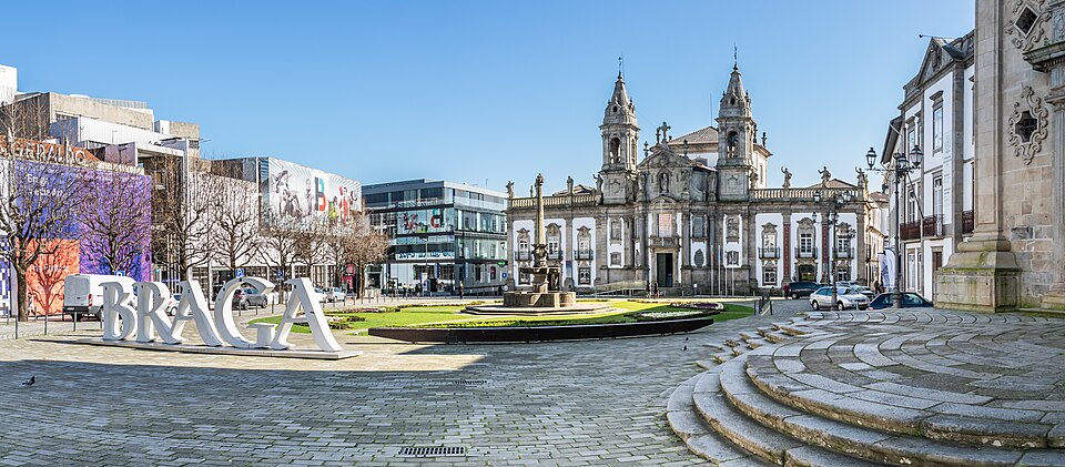 Largo Carlos Amarante square in the historic centre of Braga, Portugal