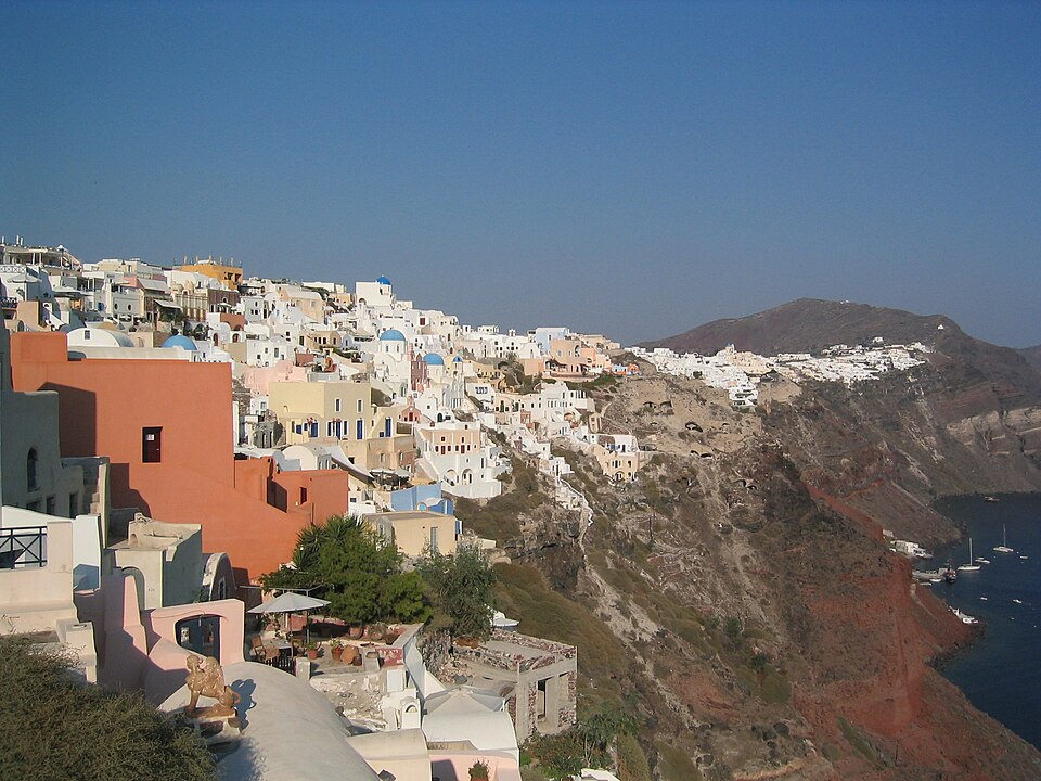 Whitewashed clifftop buildings at Oia, Santorini, Greece