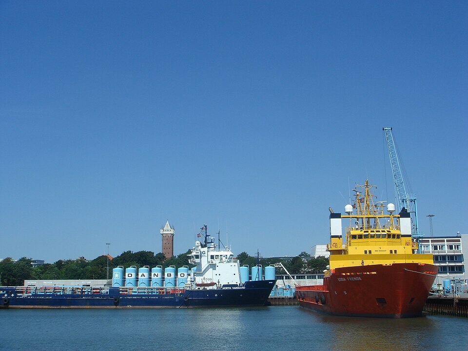 Ships and cranes at Esbjerg harbour, Denmark