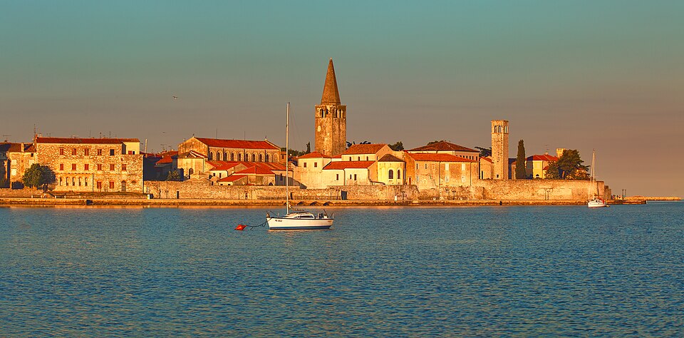 Dawn panorama of Porec old town and harbour, Istria, Croatia