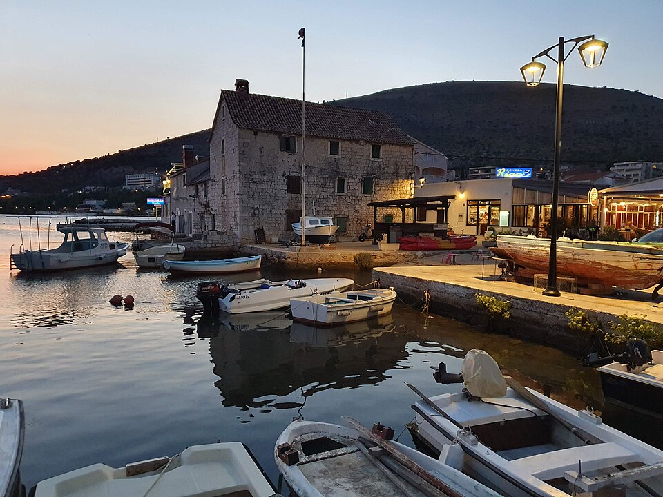 Trogir marina at dusk, Dalmatia, Croatia