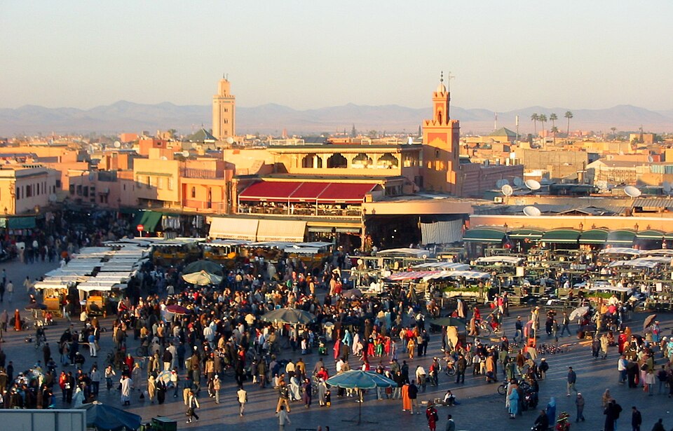 Djemaa el Fna square at dusk, Marrakech, Morocco