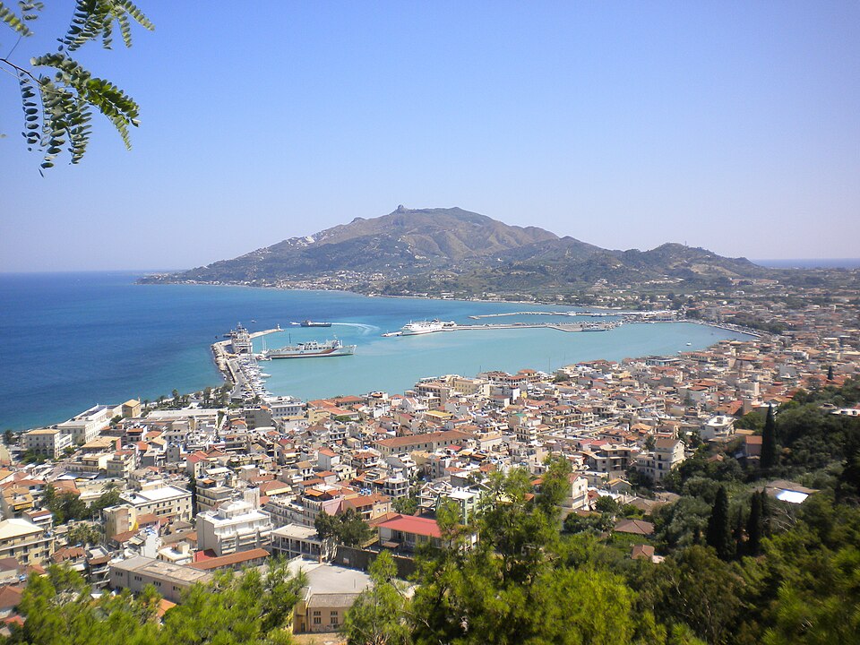 Panoramic view of Zante town and coastline, Zakynthos, Greece