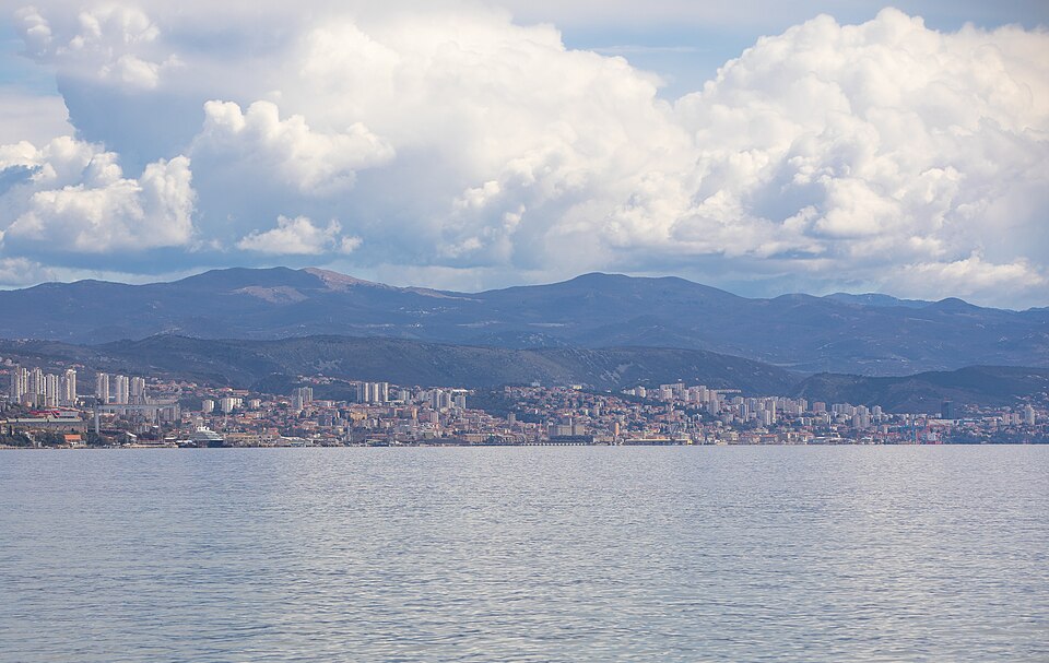 Rijeka harbour and waterfront seen from Opatija, Croatia