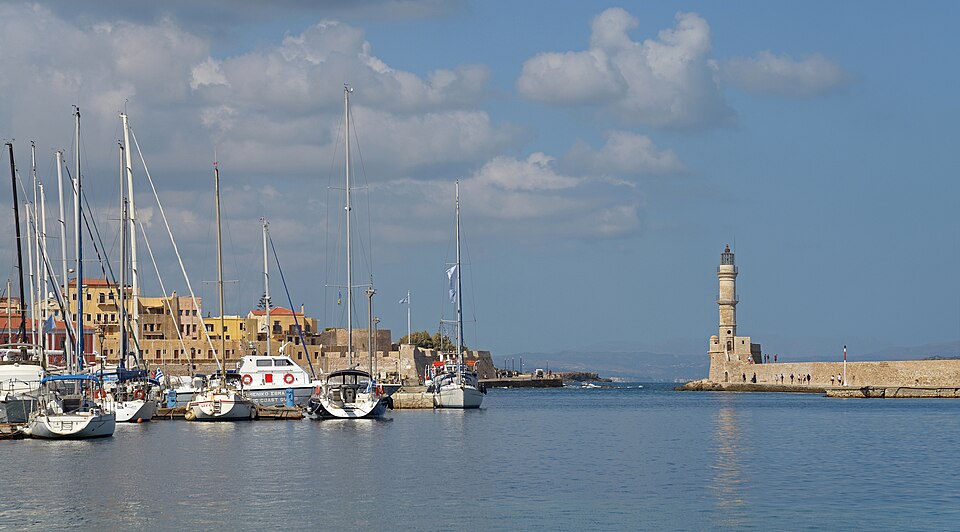 Venetian harbour and lighthouse at Chania, Crete, Greece