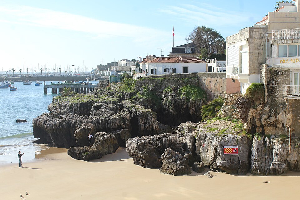 Praia da Rainha beach and seafront in Cascais, Portugal