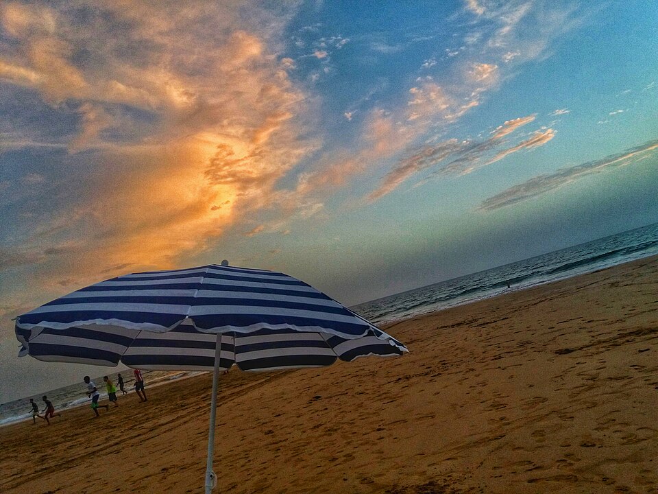 Agadir beach and coastline at sunset, Morocco
