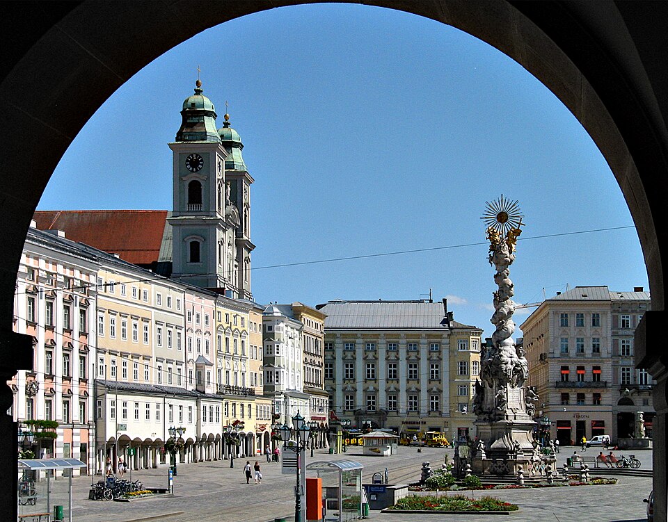 Hauptplatz with the Trinity Column in Linz, Austria