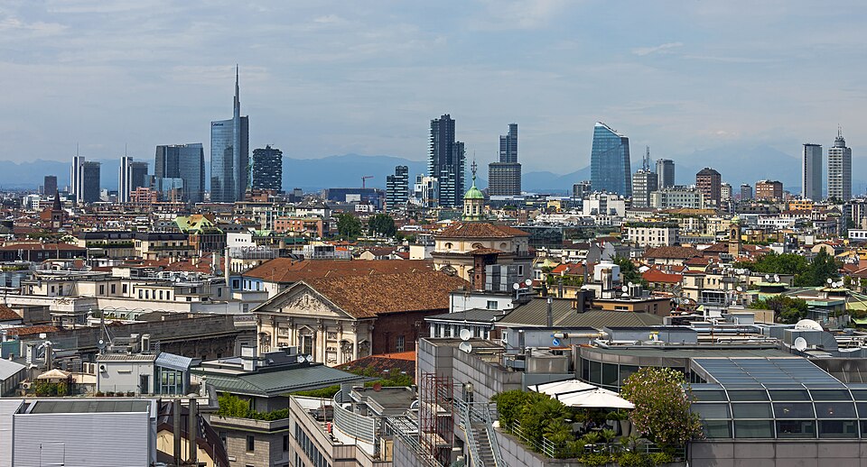 Milan skyline from the roof of the Duomo, Italy