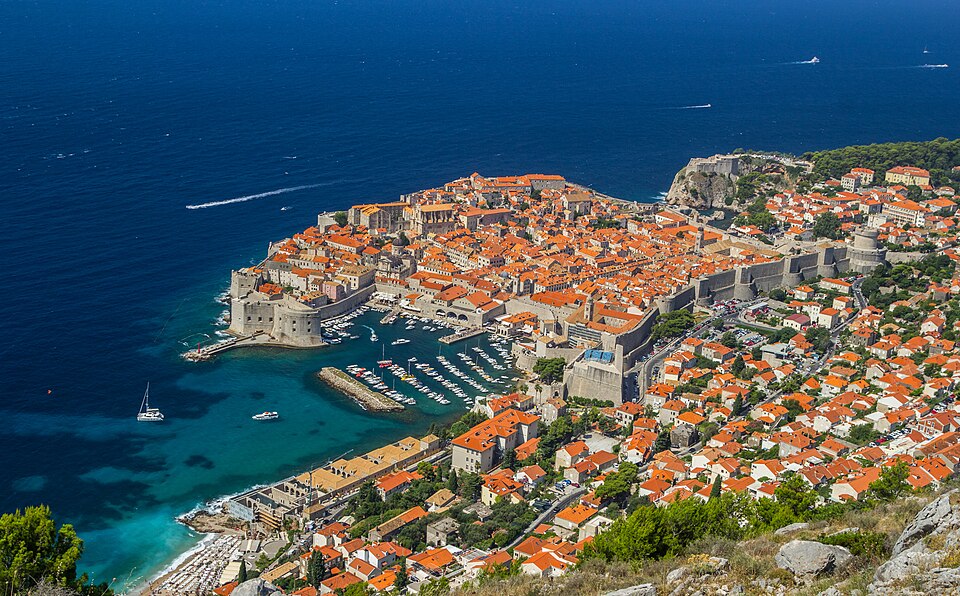 Panoramic view of Dubrovnik old town and fortress walls, Croatia