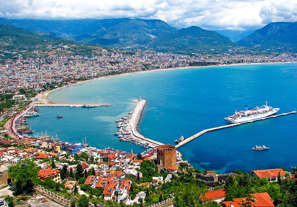 View from Alanya Castle over the harbour and coast, Turkey